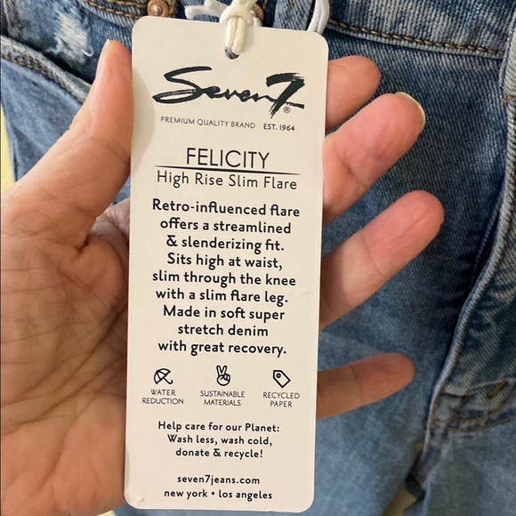 Seven7 Blue Flare Wide Leg Jeans with Faded Finish - Picture 3 of 5